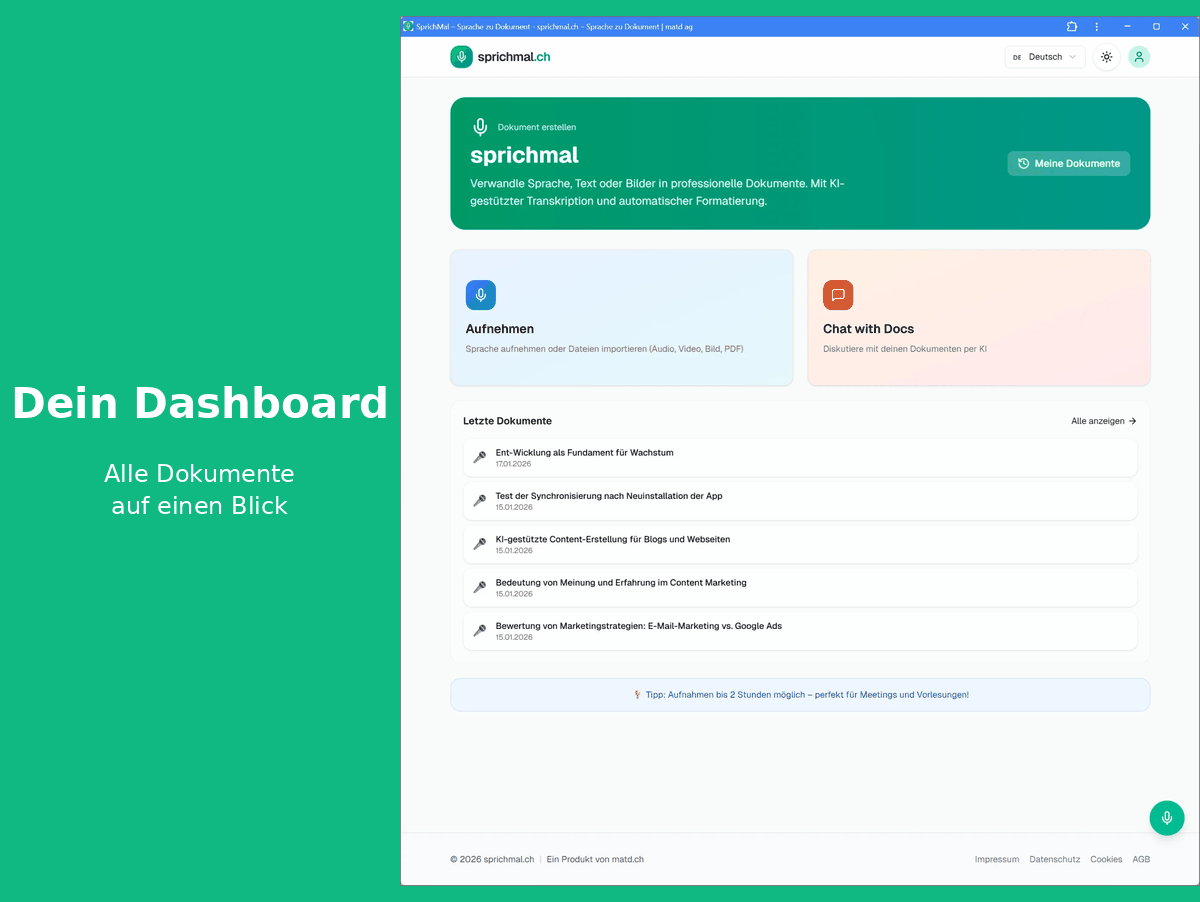 SprichMal Demo - Sprache zu Dokument